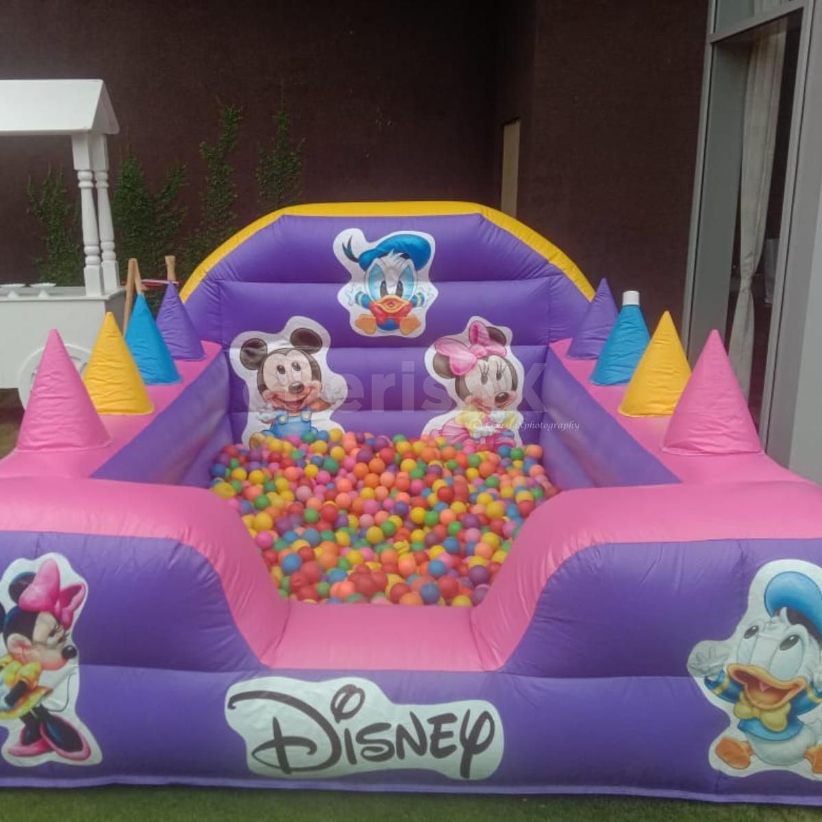 cartoon ball pit with Mickey Mouse and Minnie Mouse design for birthday parties