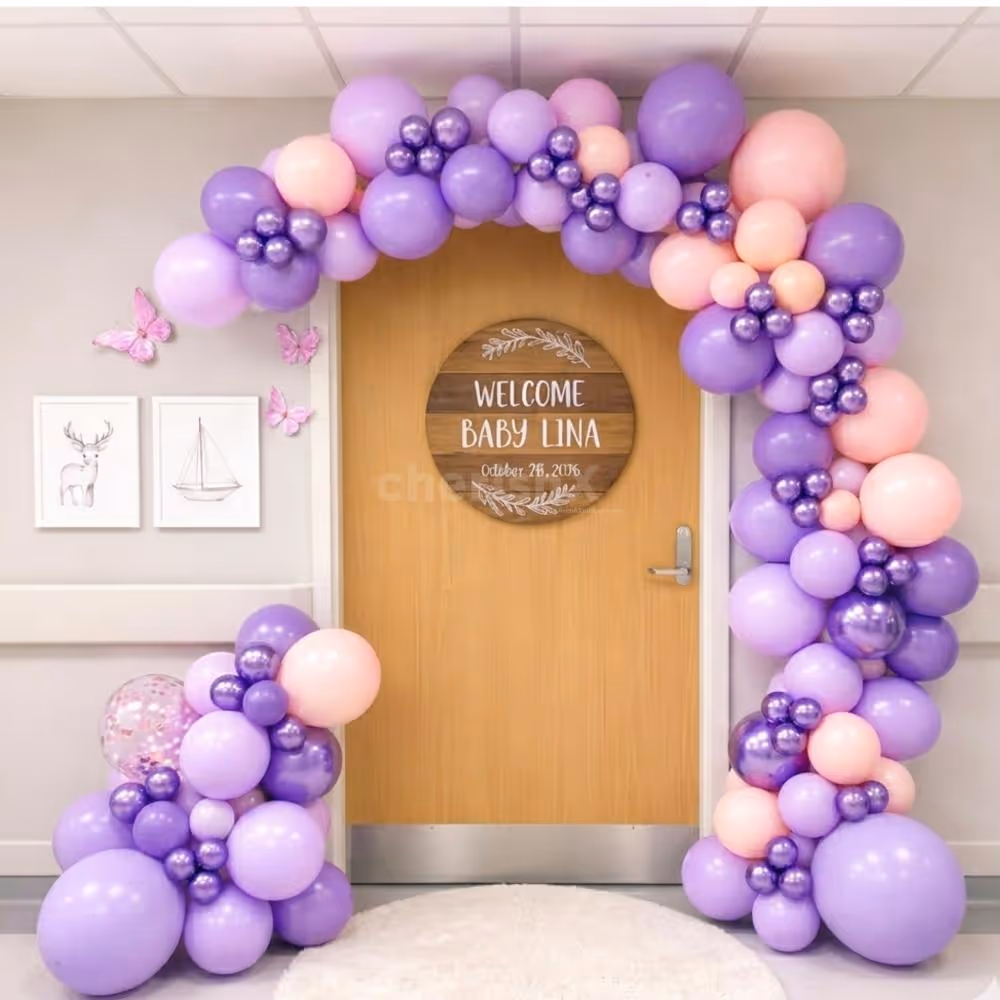 Peach Pastel Balloons In The Arch Add A Warm Sunset Glow, Creating Depth And Dimension.