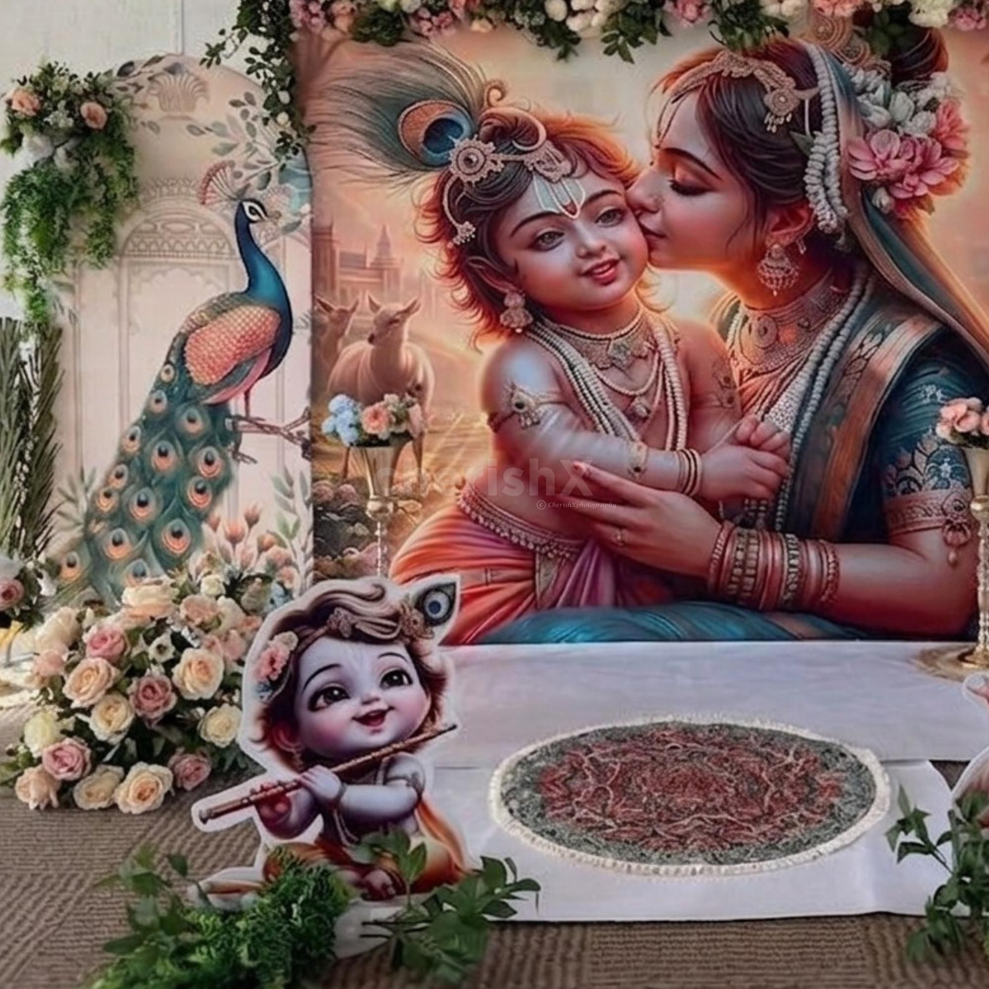 A Combination Of Flower Pots, Greenery, And Themed Cutouts To Give A Full Effect Of The Divine Baby Shower Theme.