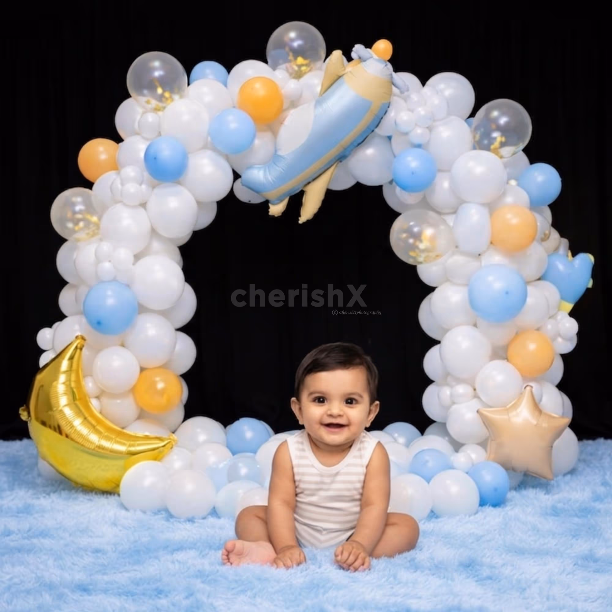 Balloon Arch Of 120 Pastel Balloons With Airplane Foil On Top Is Unique And Attractive