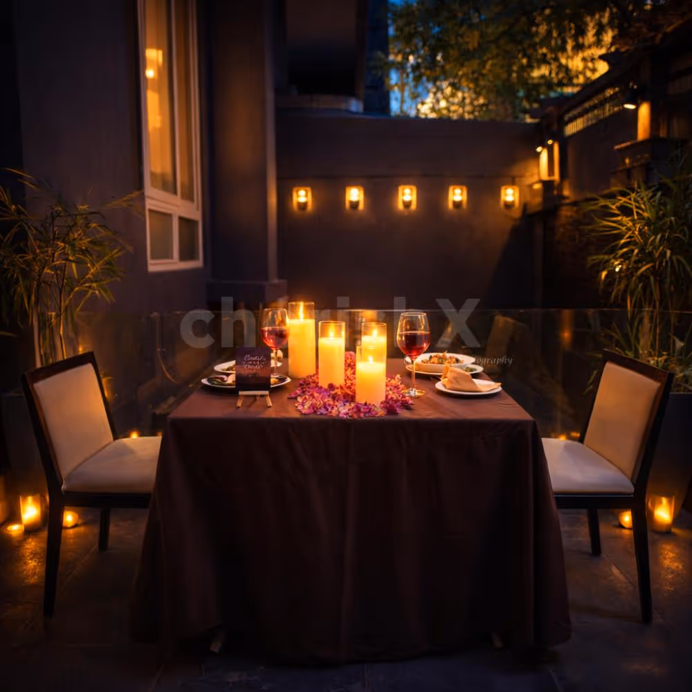romantic balcony candlelight dinner in gurgaon