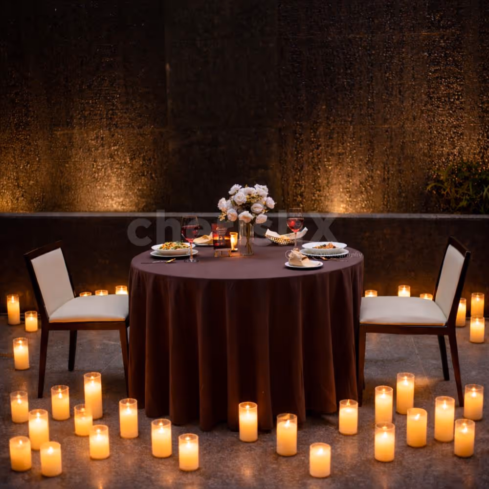 elegant minimal setup with lots of glowing candles for your special ocassion in gurgaon