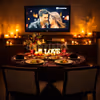movie night with romantic setup in a private setting