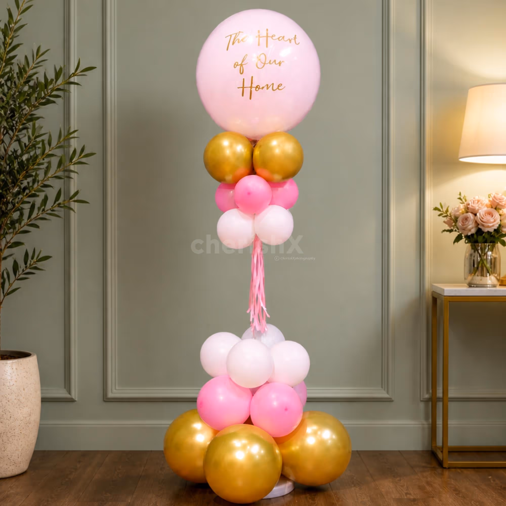 Multi-Coloured Balloons Standee With Pink Tassels Add Endless Grace On Mother's Day Gift.