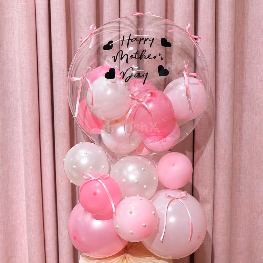 Express Love On Mother's Day With A Black "Happy Mother's Day "Vinyl Sticker On A Bubble Balloon