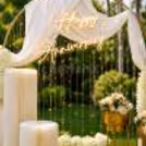 Ignite the spark of romance and nostalgia as you enter a realm adorned with white satin fabric and cosy "Happy Anniversary" neon light.