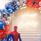 A Balloon Arch Crafted With Spiderman Costume-Inspired Colours Complements The Decor.
