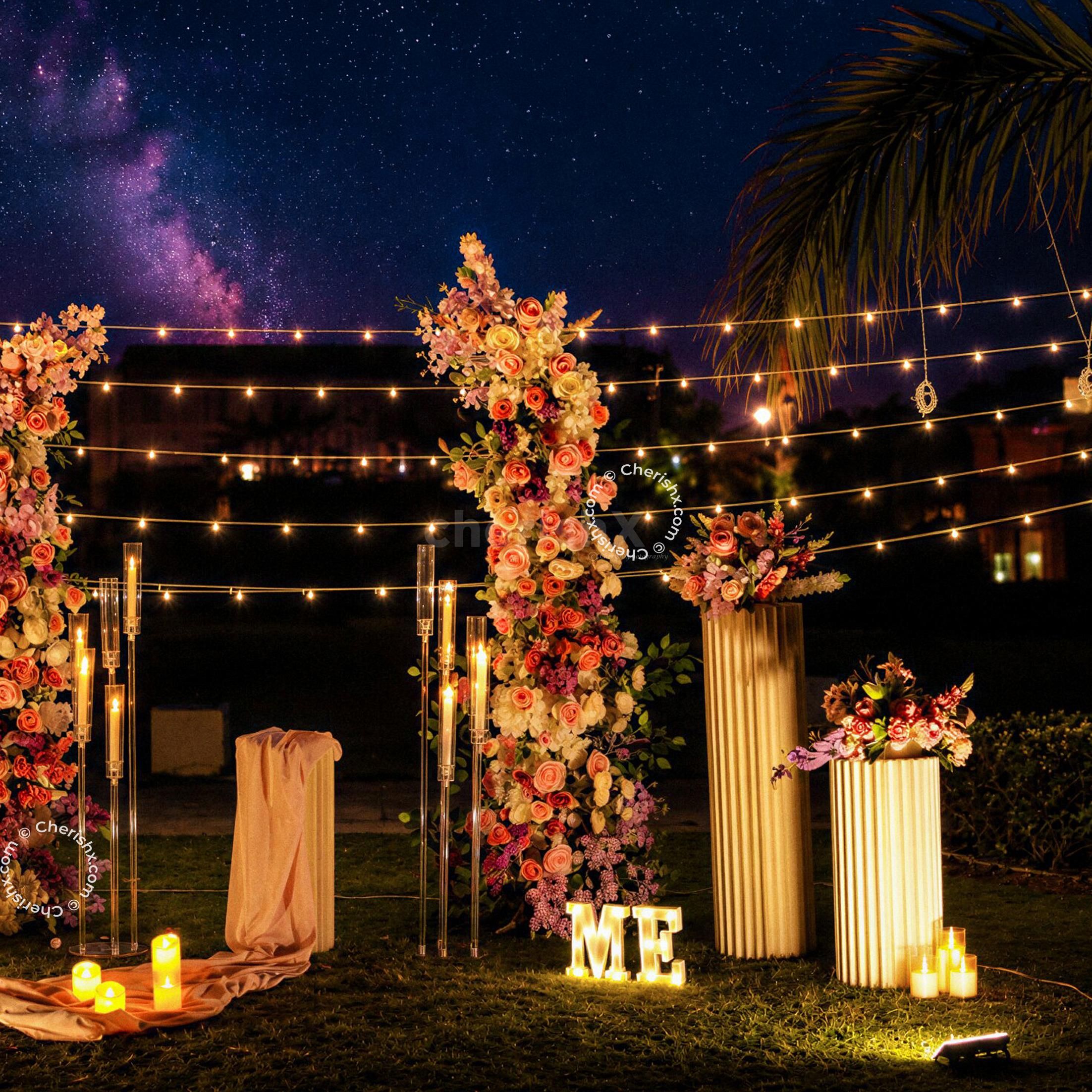 LED letters and fairy lights enhance the romantic atmosphere beautifully