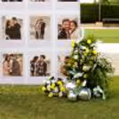 Customized flex on a stand with floral channels creates a beautiful backdrop.