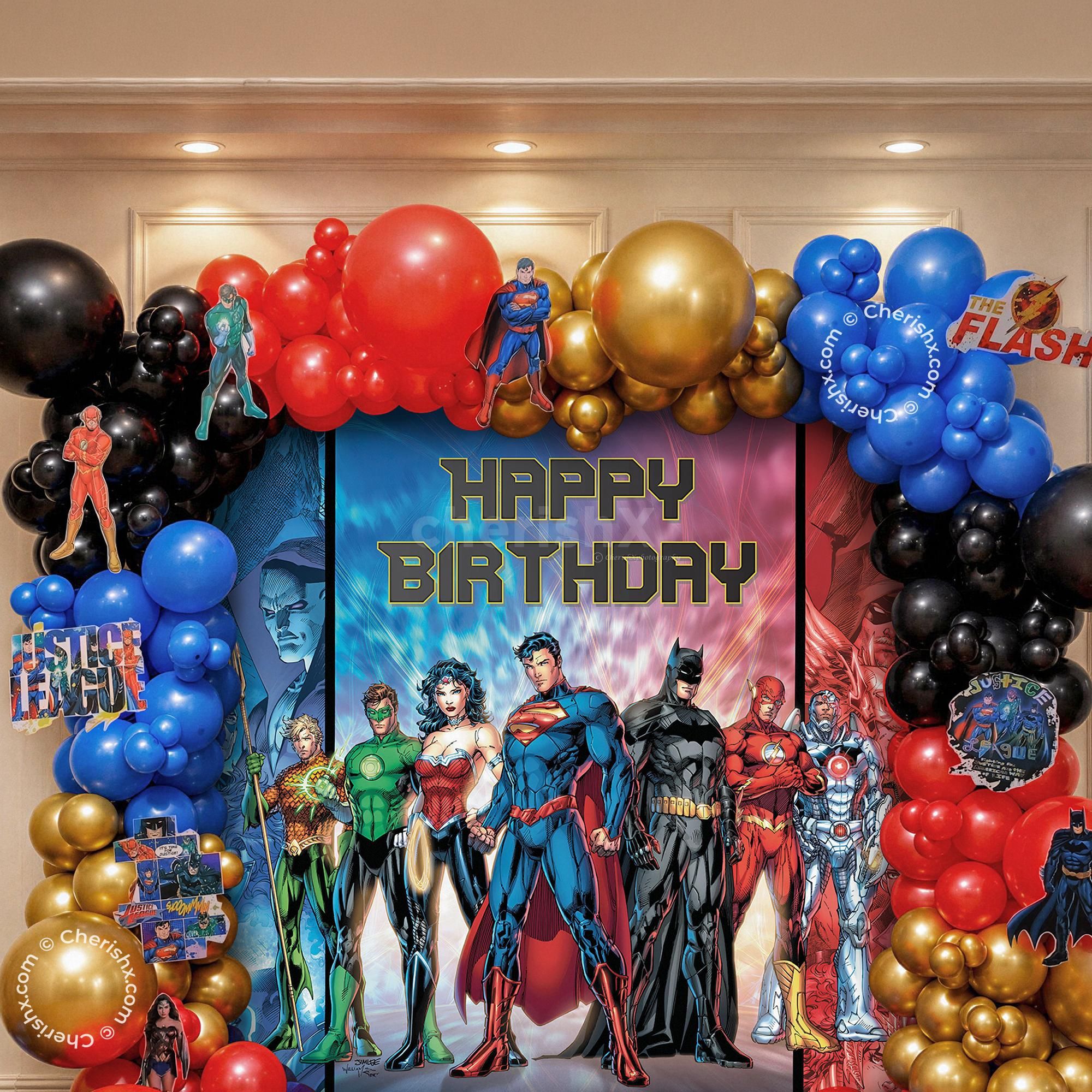Hero Cutouts In The Birthday Decor Backdrop Spark Action-Packed Photo Moments, Inciting Kids.
