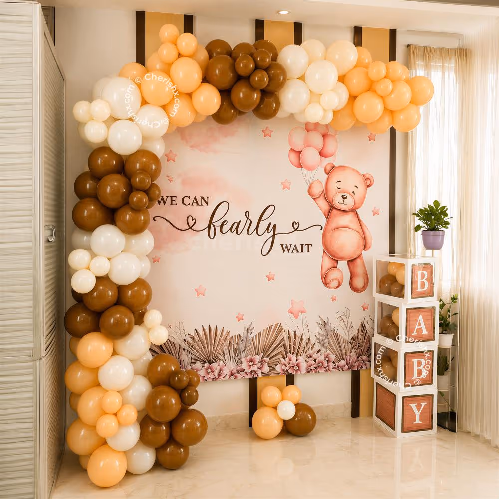White and brown baby shower decoration near me