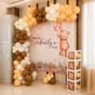 Simple white and brown baby shower decoration
