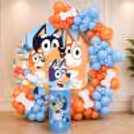 Standard Flex With Bluey Family Print On The Ring Stand Makes A Favourite Backdrop For Kids’ Birthday Decor.
