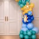 Vibrant Birthday Balloon Decor For Kids With A Party Backdrop Arrangement Of Bluey Theme.