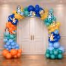 Pastel Blue Colours And A Bluey Arch Create A Fun Birthday Welcome Setup.