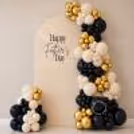 Arch Father’s Day Background With Metallic And Beige Decorative Elements.