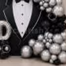 Silver DAD foil balloons complete the metallic balloon arrangement and complete the backdrop for the celebration.