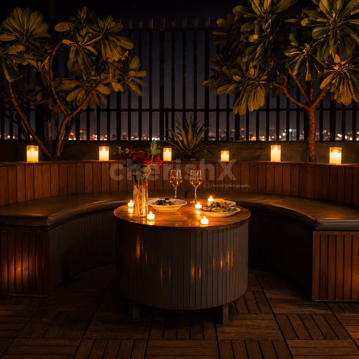Private rooftop dining experience with a welcome drink and curated 4-course meal.
