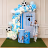 Combination of balloons, cutouts and neon light in this football decor
