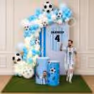 Combination of balloons, cutouts and neon light in this football decor