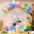 Hello Kitty Birthday Photo Backdrop - Birthday Balloon Decorations With Colorful Balloon Birthday Banner.