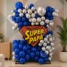 Super Papa Cut Out A Royal Blue And Chrome Silver Balloon Decoration Arch.