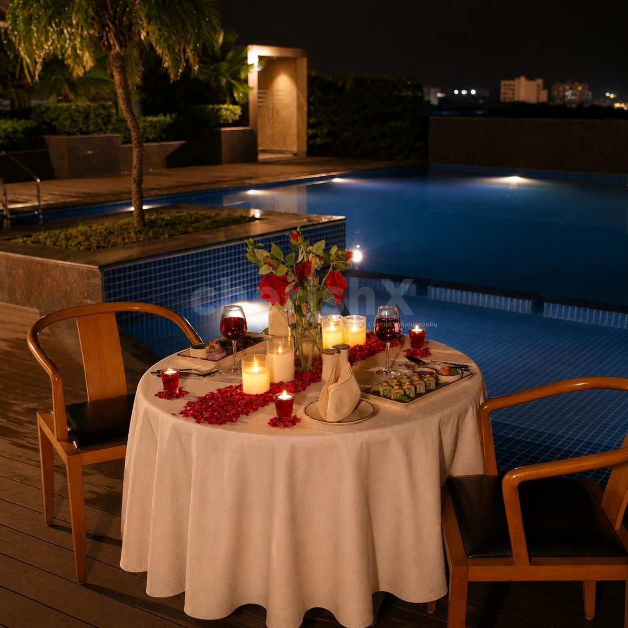 Luxury Poolside Candlelight Dinner Under the Stars for Couples