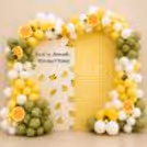 Birthday Backdrop With Custom Party Panel In Lemon Theme With Gingham And Citrus Prints.