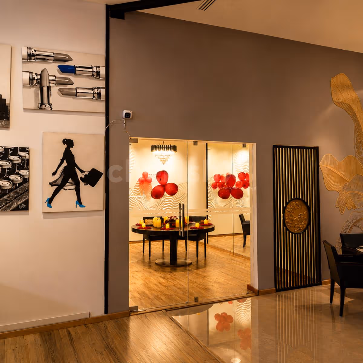 Exclusive candlelight dining room with stylish interiors and intimate ambiance
