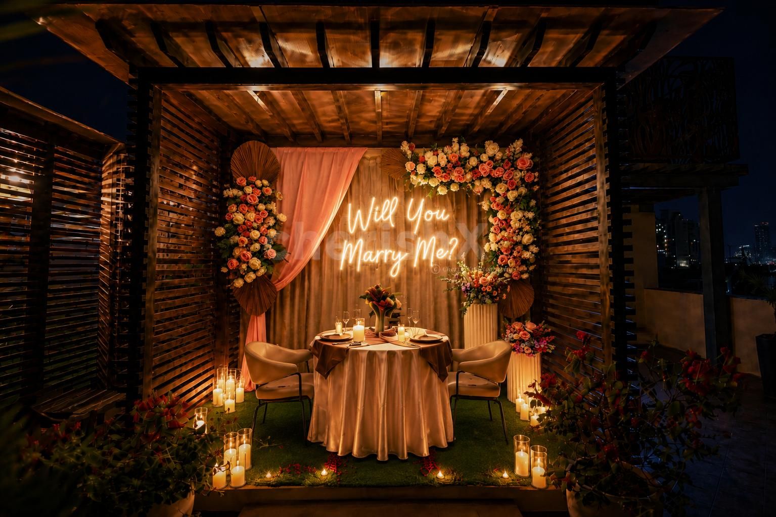 Proposal at the Rooftop Gazebo with Dining