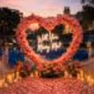Romantic poolside proposal with pink heart floral wall, "Will You Marry Me" Neon Sign, candles, flower decoration