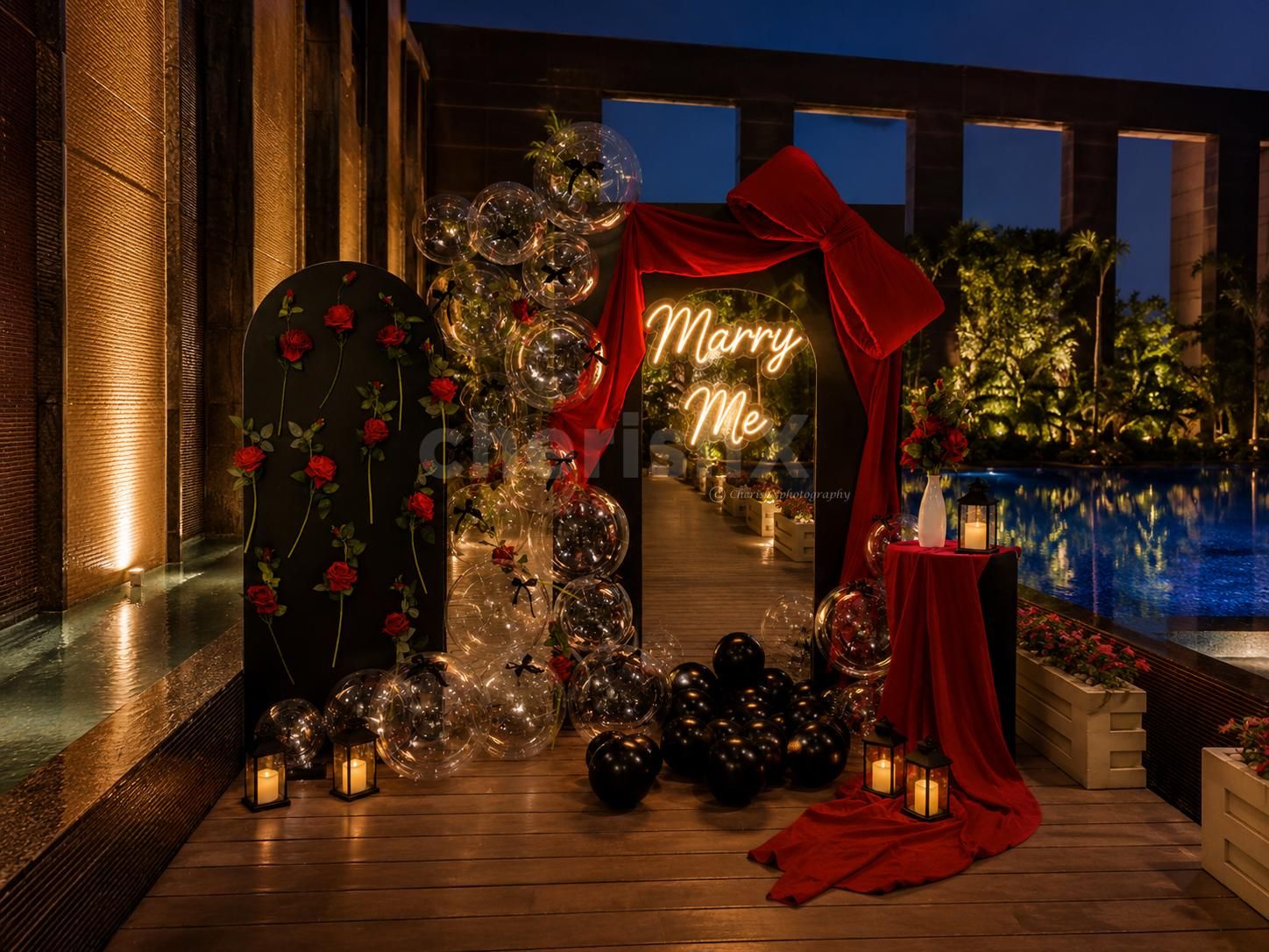 Red Bow Marry Me Proposal Decor