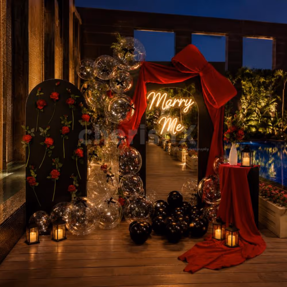 beautiful red bow decor proposal in noida