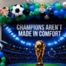 Football Party Backdrop With Motivational Sports Text And Football Decoration Styling And Accents.