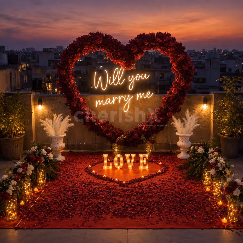 Giant Heart with Will You Marry Me Neon Light