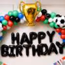 Black Happy Birthday Foil Balloons & Fifa Bunting With Sports Design Wall.