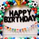 Red, Green, Black And White Balloon Birthday Decoration In Championship Style.