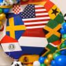 Football-Branded Birthday Decor With Colourful Flag Panels, High-Quality Balloon Decor And Display Ring Stand.