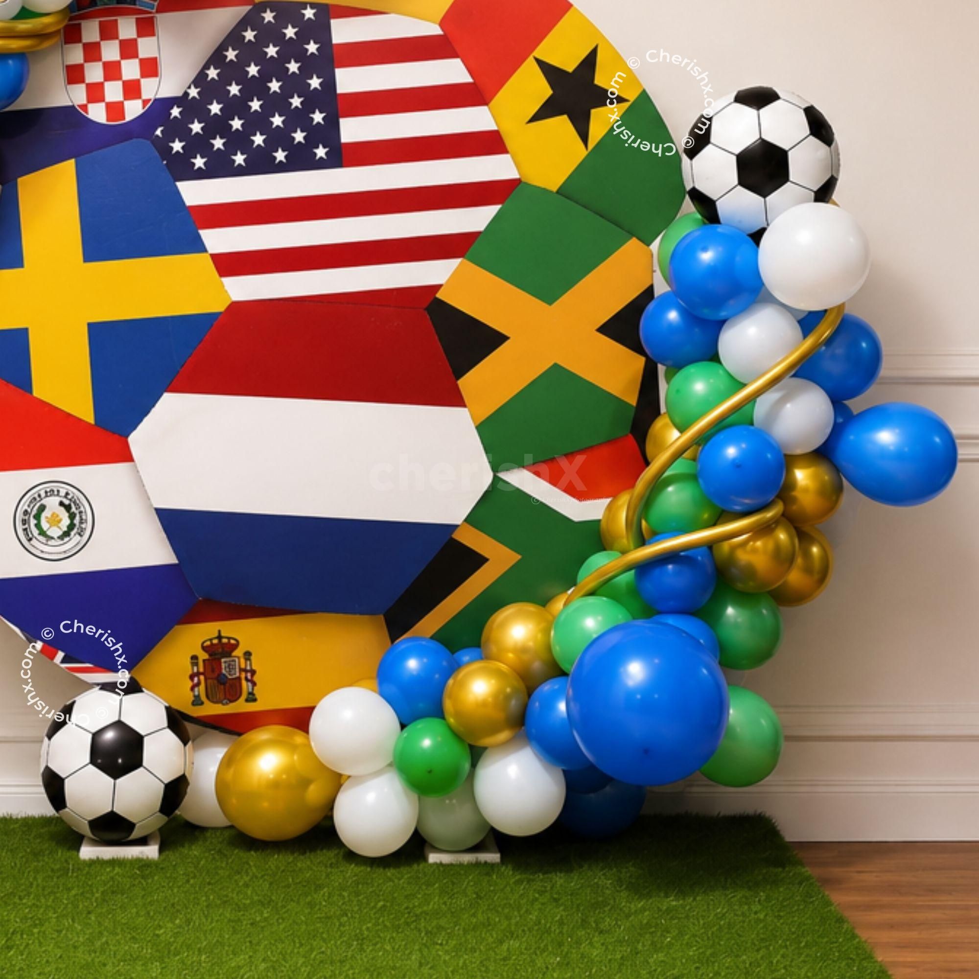 Use Blue, Green, White, And Golden Balloons Around The Ring-Stand Football Celebration.
