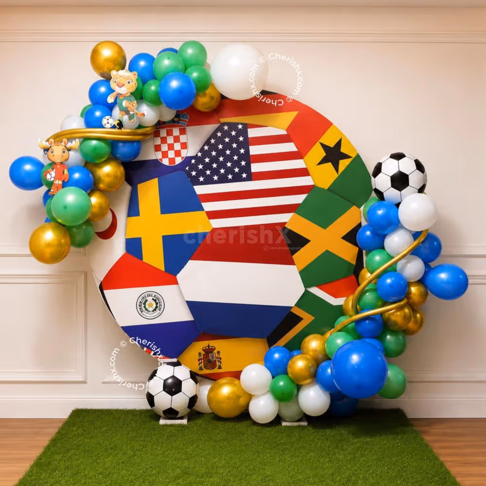 Football Birthday Background Country Flag Design Balloon Garland And Theme.