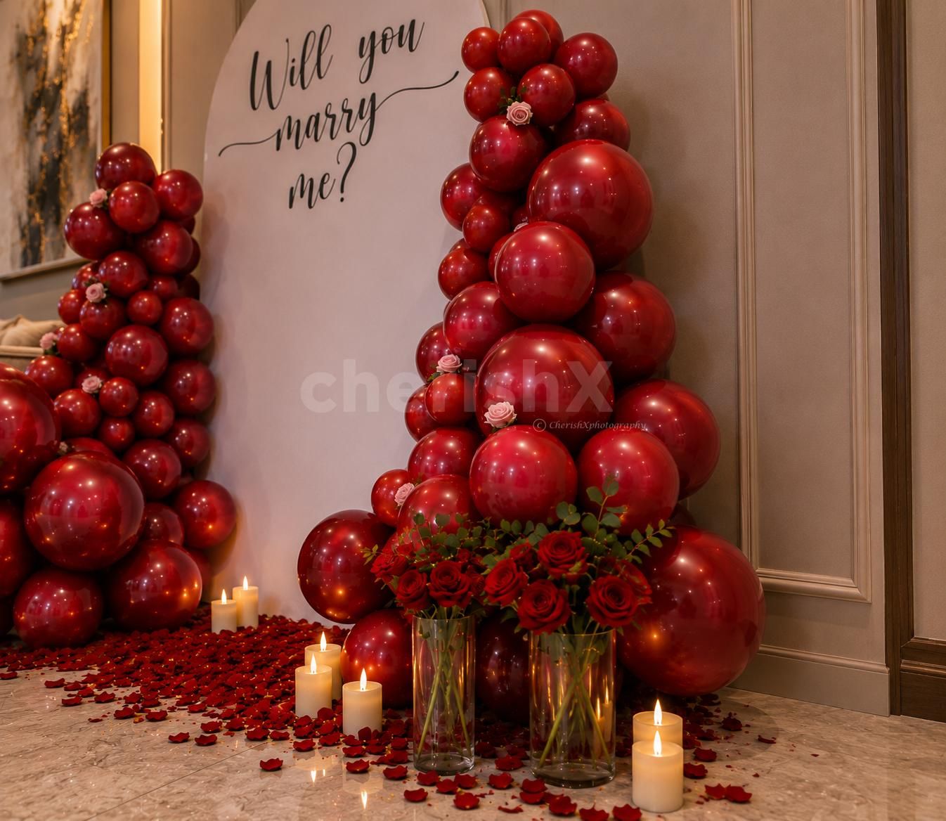 LED candles on the floor add dim lights in the ambience and enhance the mood
