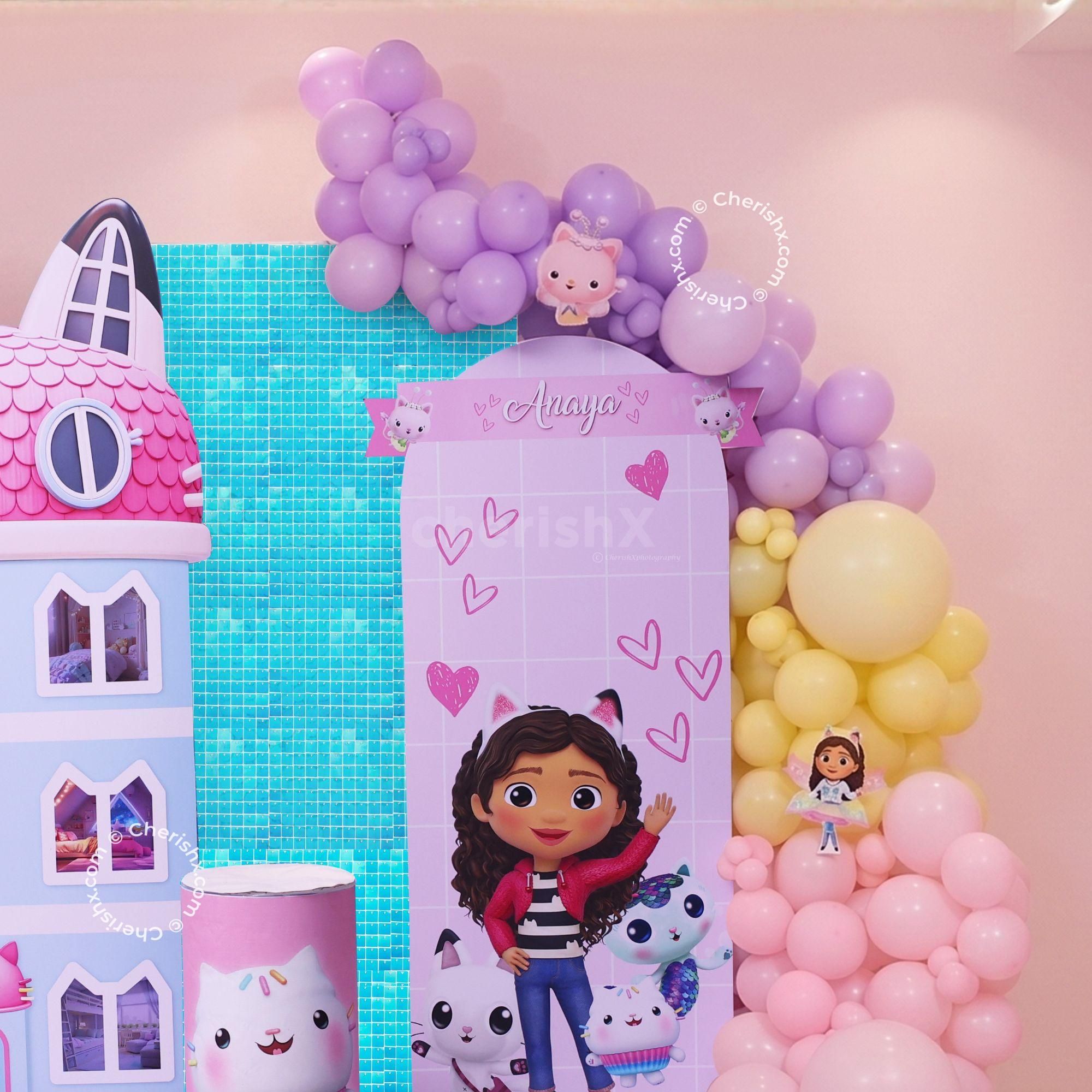 Background Element With Dollhouse Style, Rose Gold Number Balloon And Cat Cutout For Pastel Party Decoration.