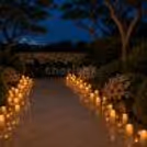 CherishX romantic proposal setup with glowing candles, lush greenery, and an elegant outdoor garden backdrop.