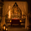 Private cabana dinner for couples with elegant romantic decorations