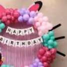 Add a balloon garland, cartoon character cut-out and Happy Birthday banner to complete the Gabby’s Dollhouse ring birthday decoration.