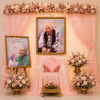 The Devotional Display Was Set Up By Shukrana Satsang With Blush Drapes, A Floral Border At The Top And A Central Devotional Display.
