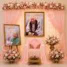 The Devotional Display Was Set Up By Shukrana Satsang With Blush Drapes, A Floral Border At The Top And A Central Devotional Display.
