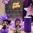 Silver Chrome K-Pop-Inspired Balloon Birthday Banner With Themed Sunboard Cutout.