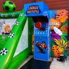 Interactive 1 Shot Boxing Arcade Game with a child testing punch strength at a fun-filled party entertainment setup featuring vibrant event decorations.