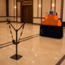 View of giant launcher opposite Angry Birds themed block arrangement.